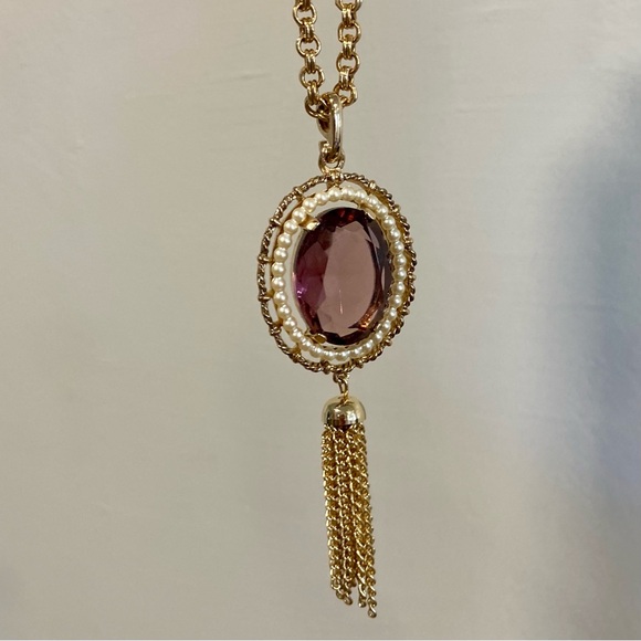 1972 Avon Fashion Accents Purple Pendant with Gold Tone Necklace 30” - Picture 4 of 12